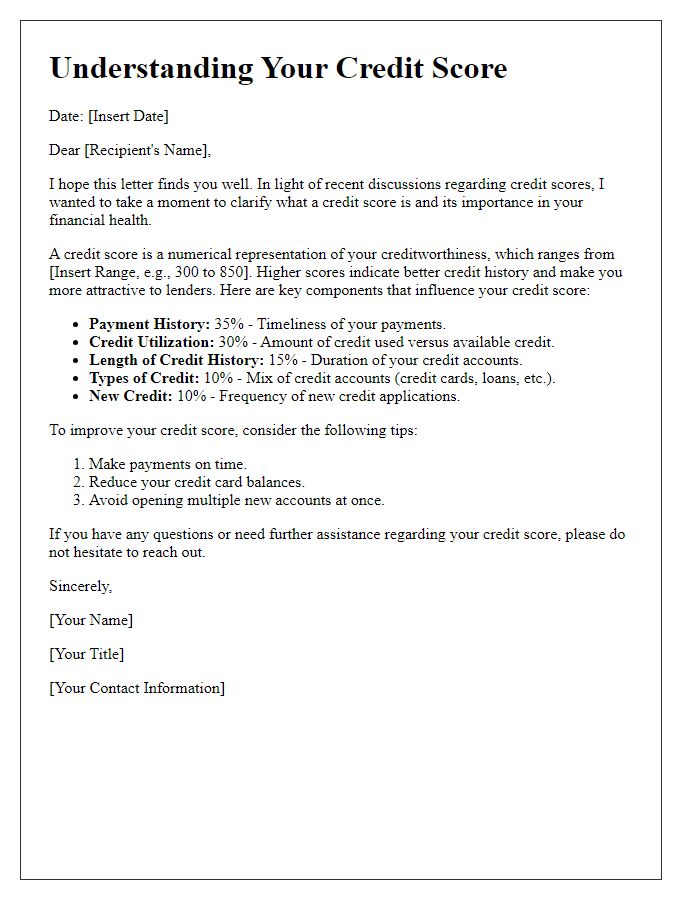 Letter template of clarity for understanding credit scores