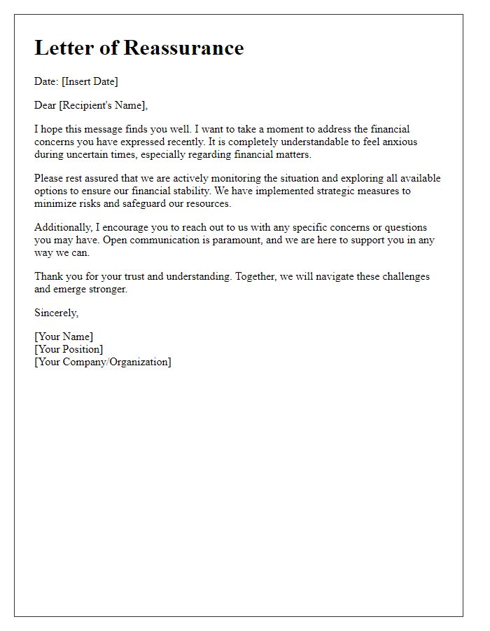 Letter template of reassurance for financial concerns