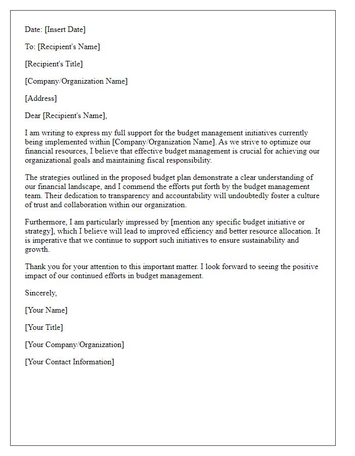 Letter template of support for budget management