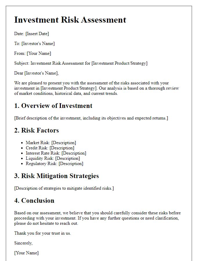 Letter template of investment risk assessment.