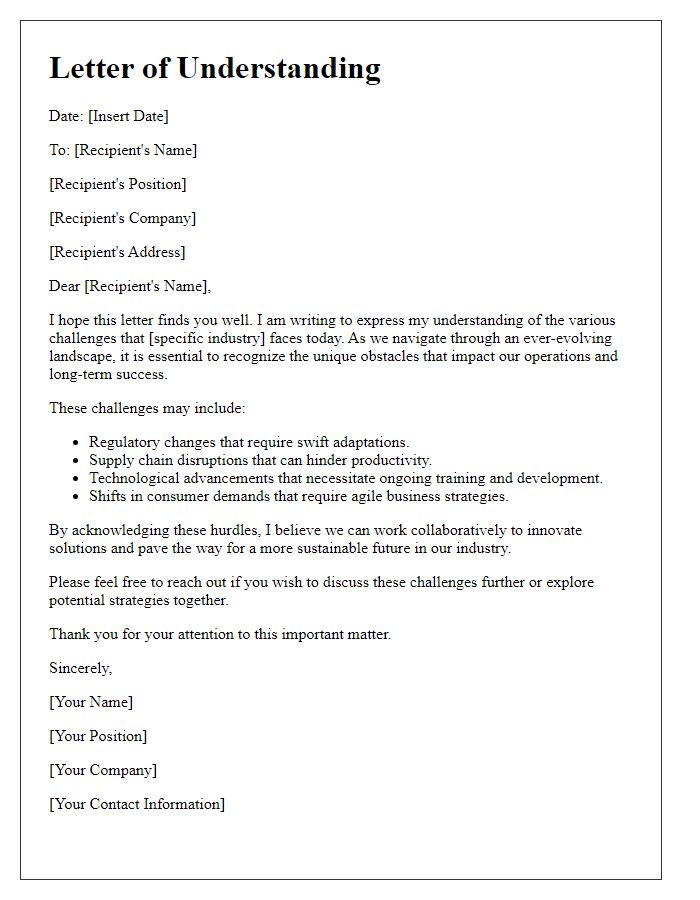 Letter template of understanding industry-specific challenges.