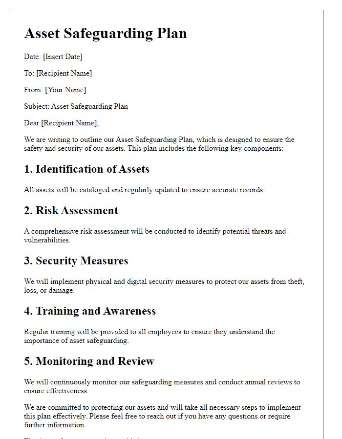 Letter template of asset safeguarding plans