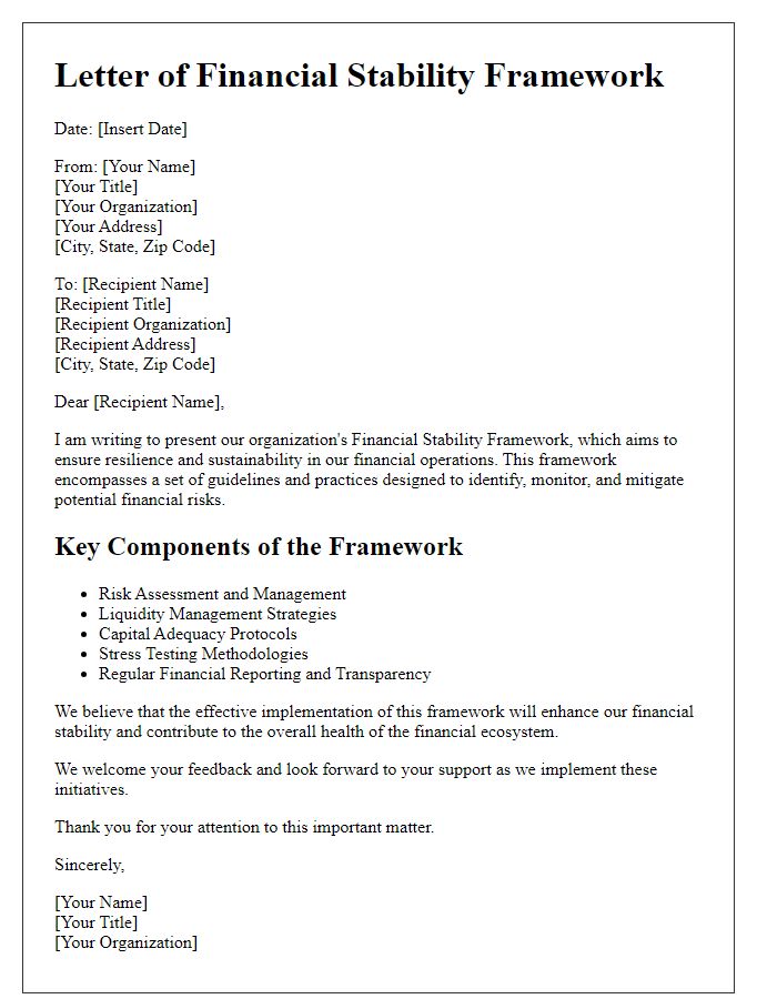 Letter template of financial stability frameworks