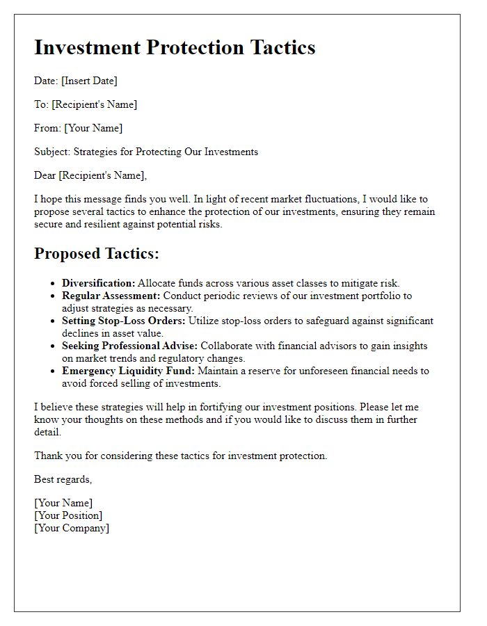 Letter template of investment protection tactics