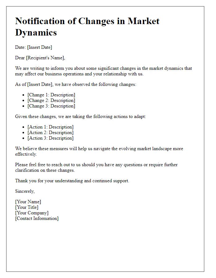 Letter template of changes in market dynamics