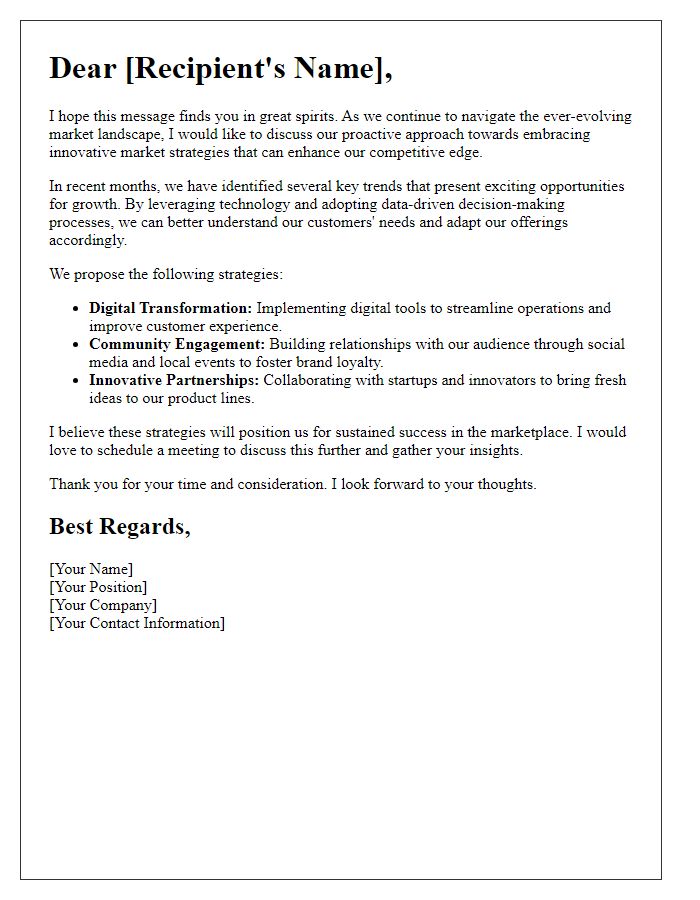 Letter template of embracing innovative market strategies