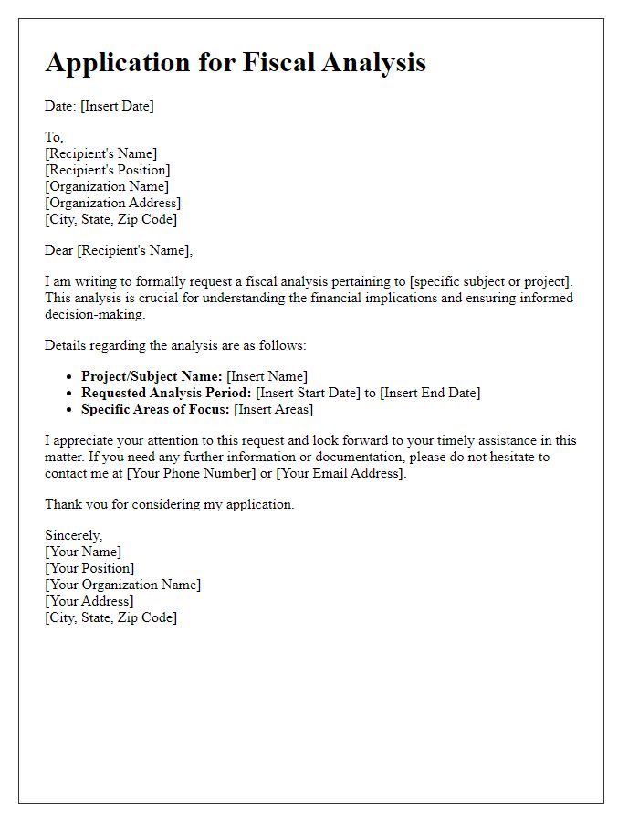 Letter template of application for fiscal analysis