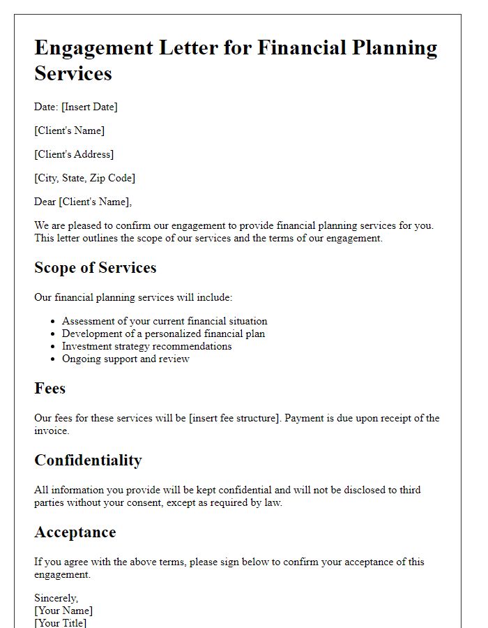 Letter template of engagement for financial planning