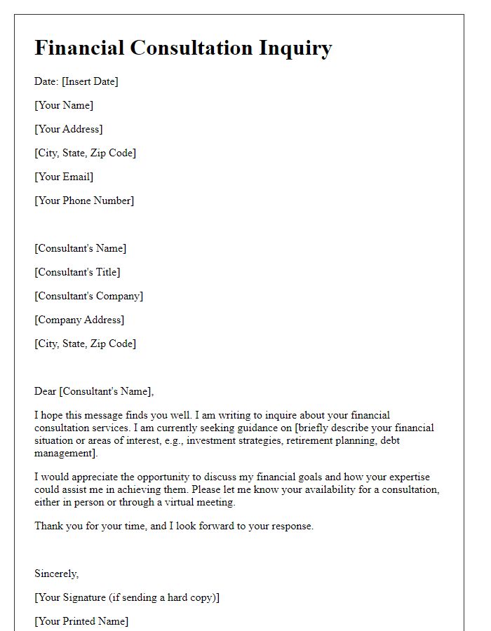 Letter template of financial consultation inquiry