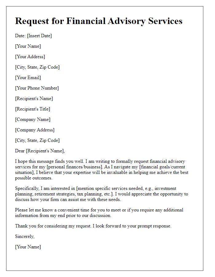 Letter template of request for financial advisory services