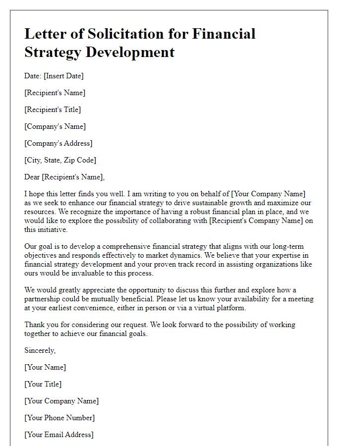 Letter template of solicitation for financial strategy development