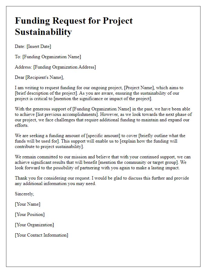 Letter template of funding request for project sustainability