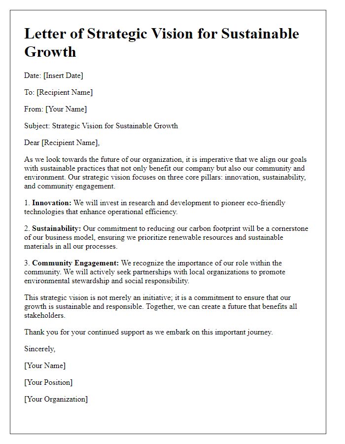 Letter template of strategic vision for sustainable growth