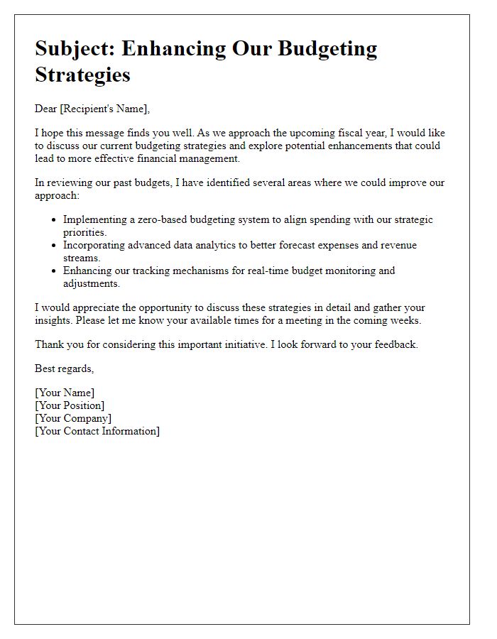 Letter template of enhancing budgeting strategies