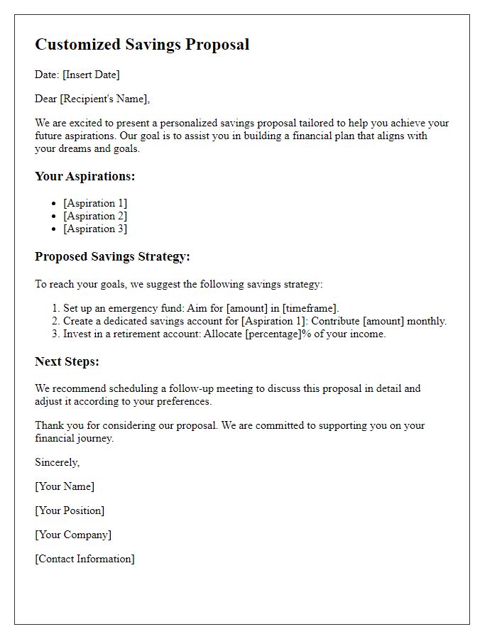 Letter template of customized savings proposals for your future aspirations.