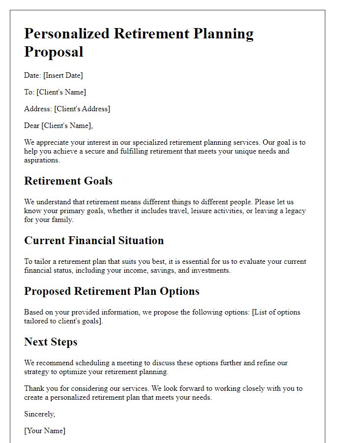 Letter template of specialized retirement planning to meet your needs.