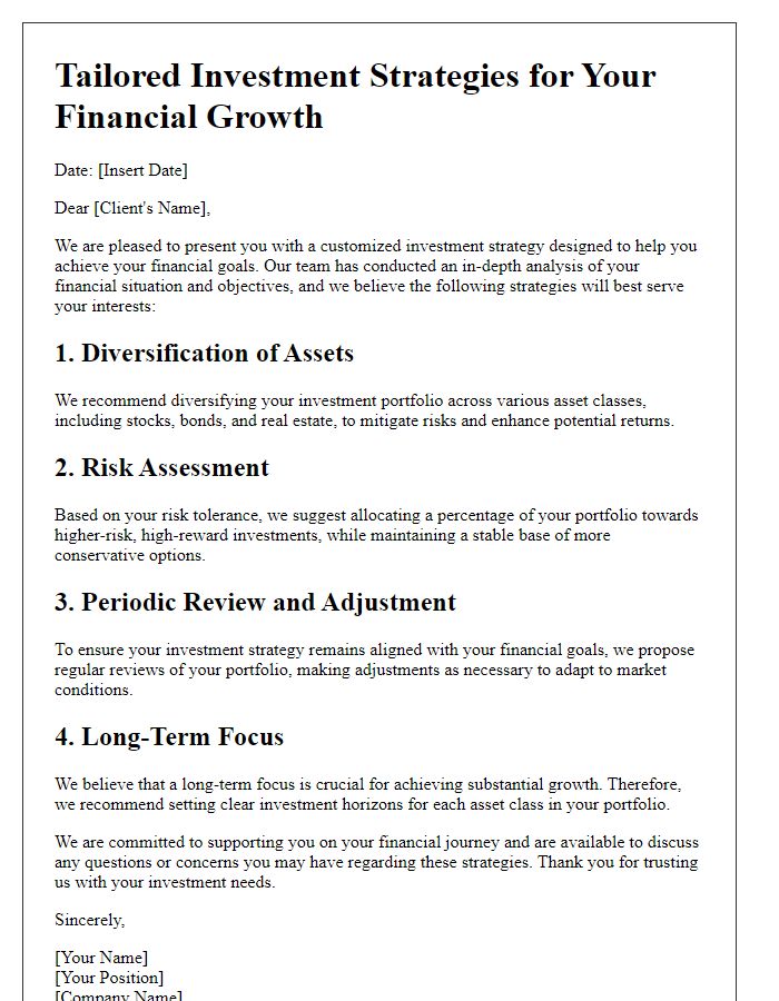 Letter template of tailored investment strategies for your financial growth.