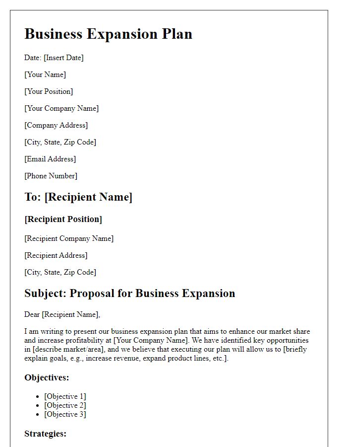 Letter template of business expansion plan