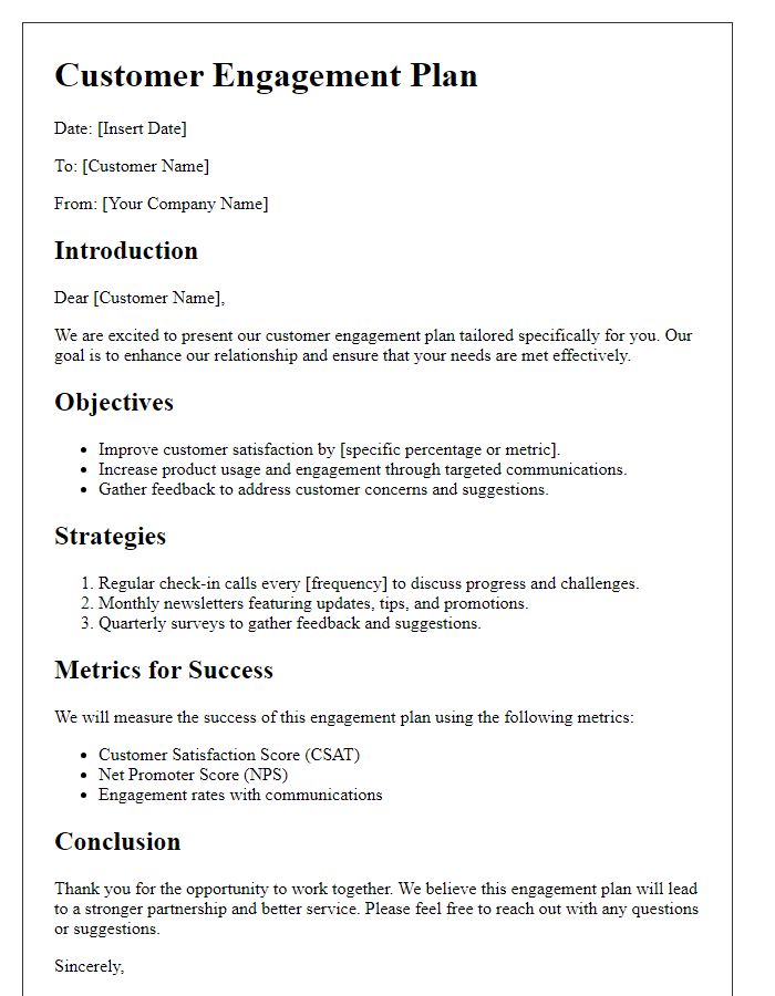 Letter template of customer engagement plan