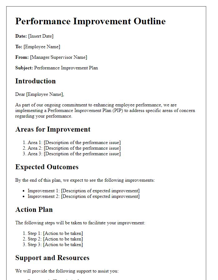 Letter template of performance improvement outline