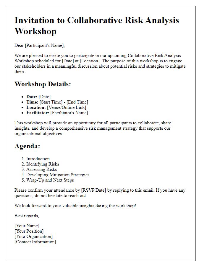 Letter template of collaborative risk analysis workshops