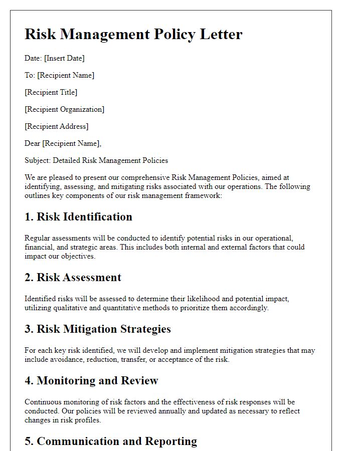 Letter template of detailed risk management policies