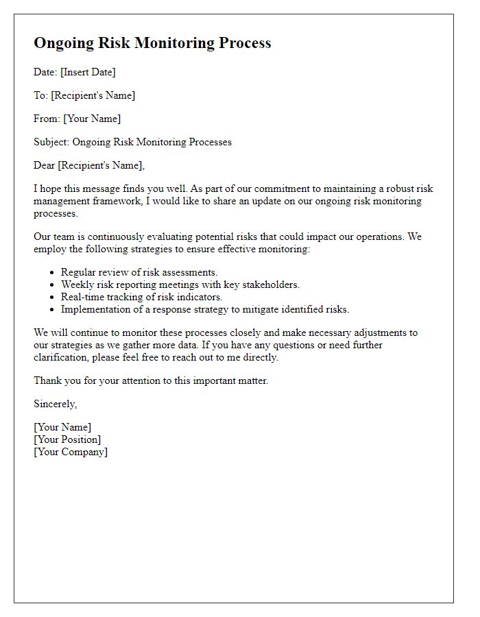 Letter template of ongoing risk monitoring processes