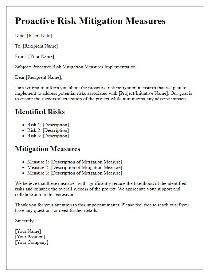 Letter template of proactive risk mitigation measures