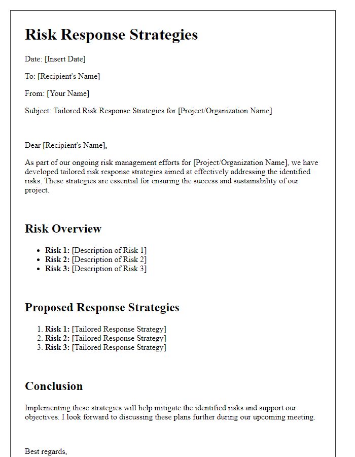 Letter template of tailored risk response strategies