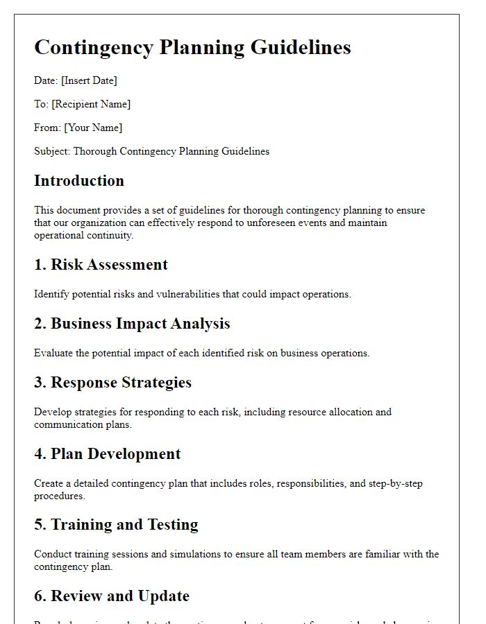 Letter template of thorough contingency planning guidelines