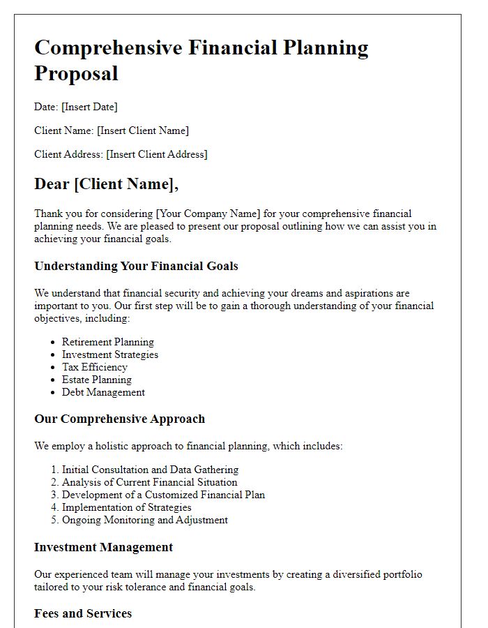 Letter template of comprehensive financial planning