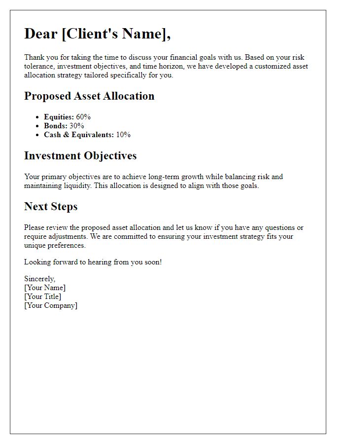 Letter template of customized asset allocation