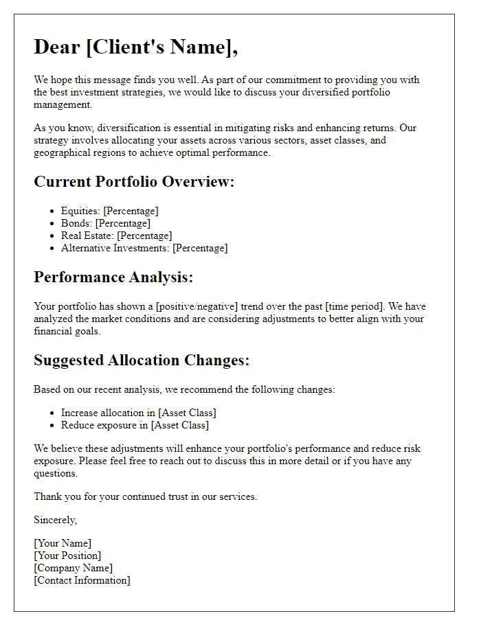 Letter template of diversified portfolio management