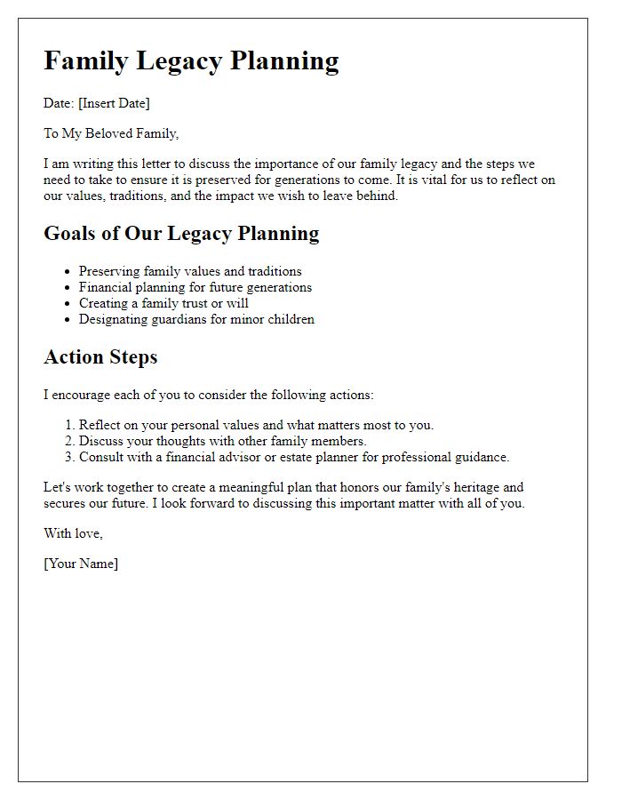 Letter template of family legacy planning