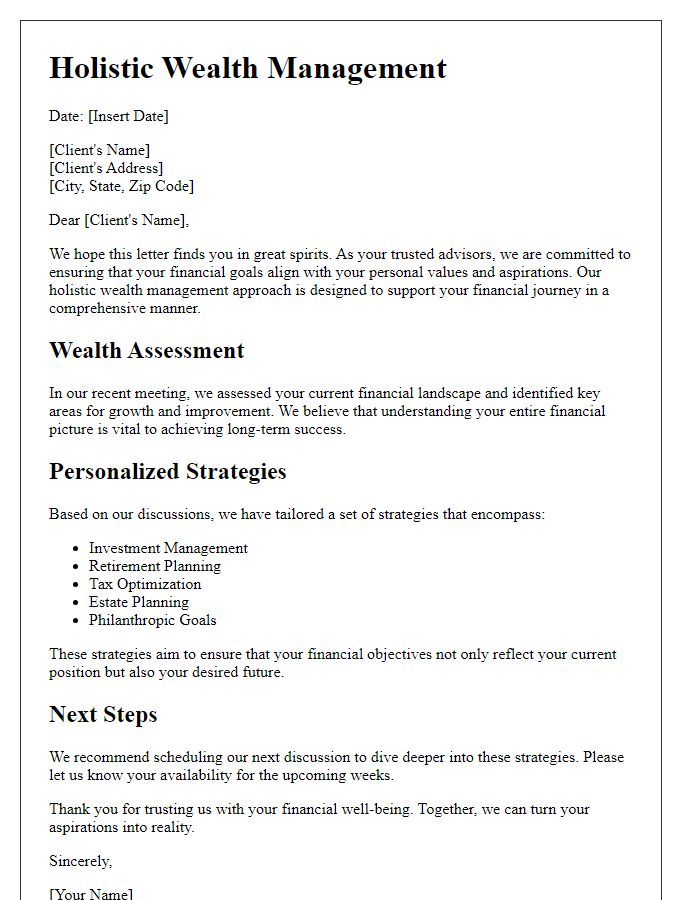 Letter template of holistic wealth management