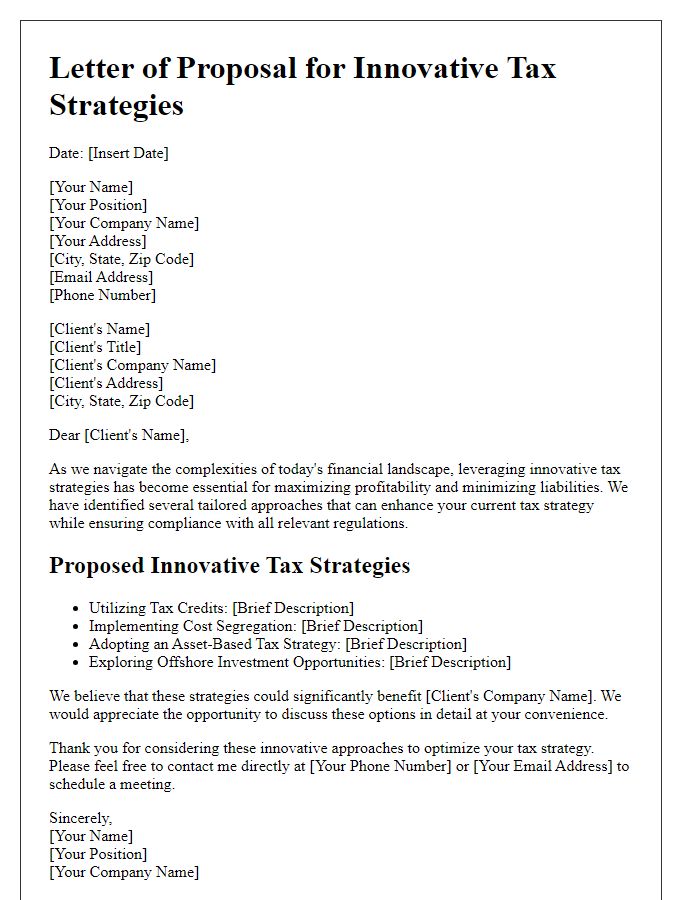 Letter template of innovative tax strategies