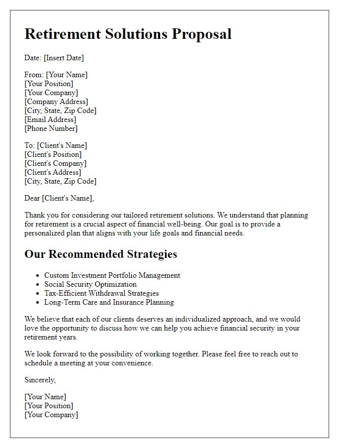 Letter template of tailored retirement solutions