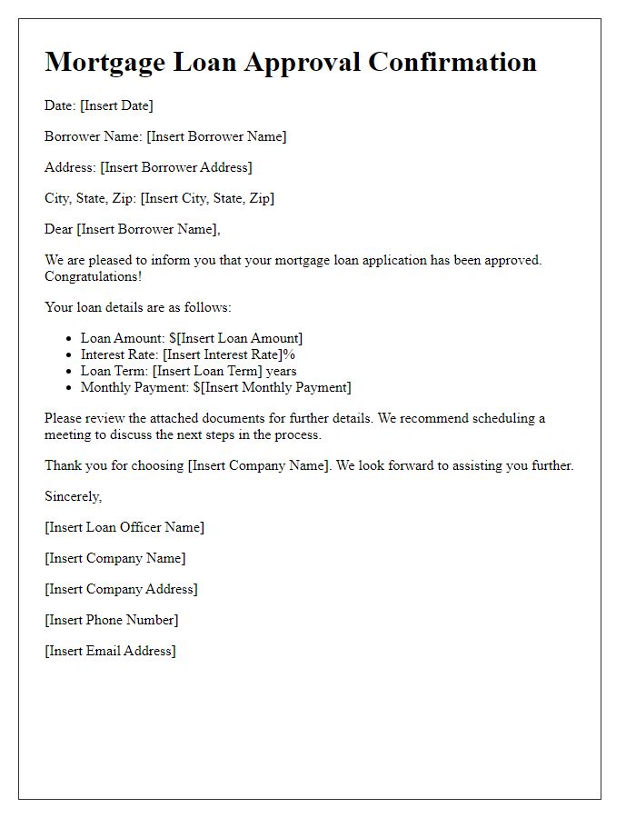 Letter template of mortgage loan approval confirmation