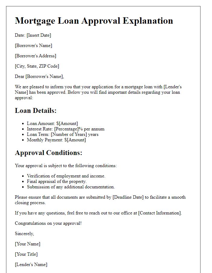 Letter template of mortgage loan approval explanation