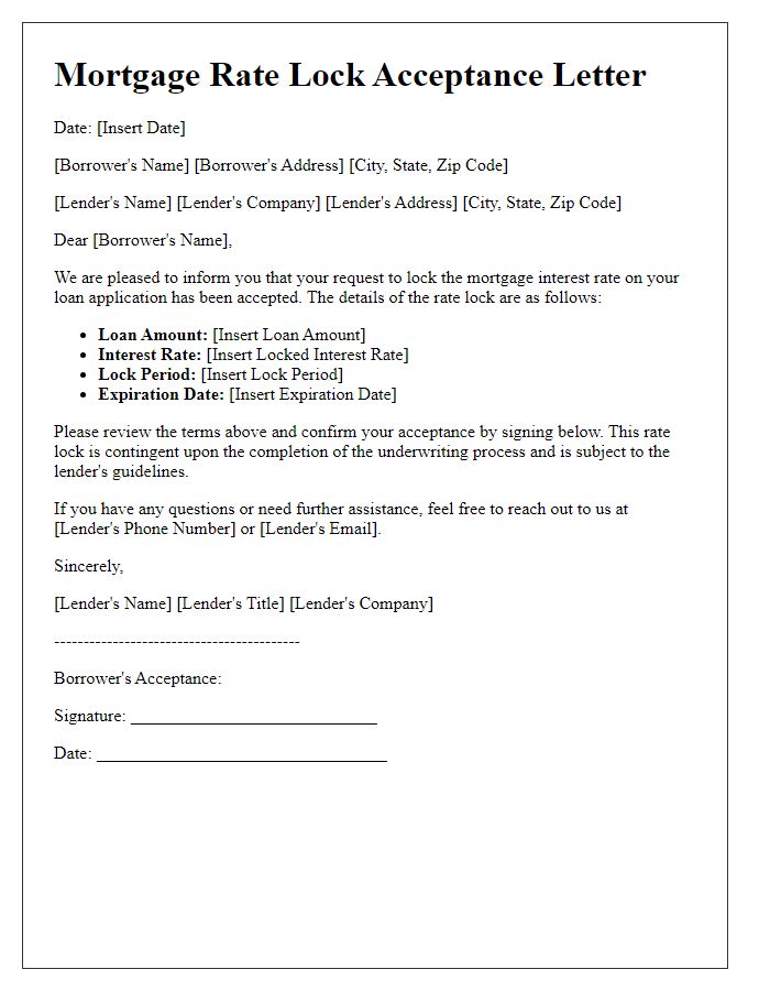 Letter template of mortgage rate lock acceptance letter