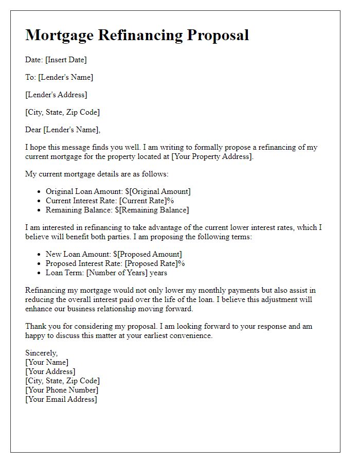 Letter template of mortgage refinancing proposal