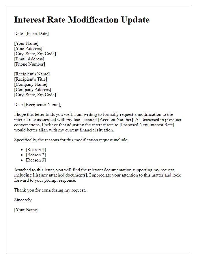 Letter template of interest rate modification update