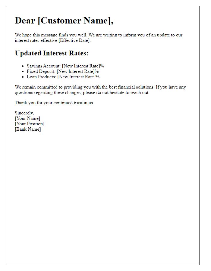 Letter template of updated interest rate information