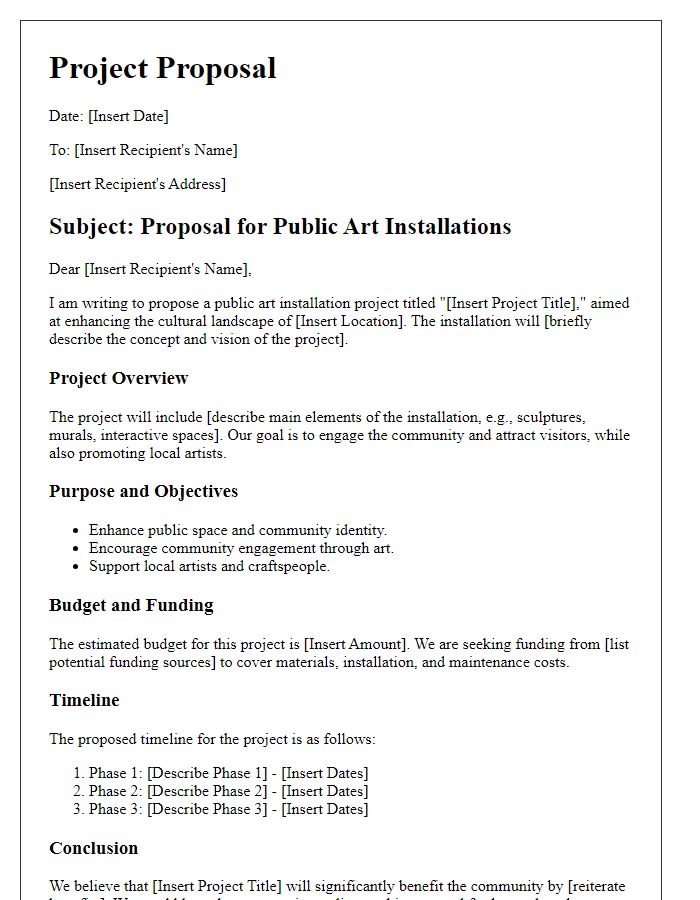 Letter template of project proposal for public art installations