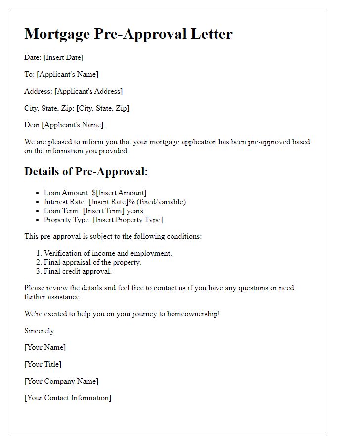 Letter template of detailed pre-approval mortgage application