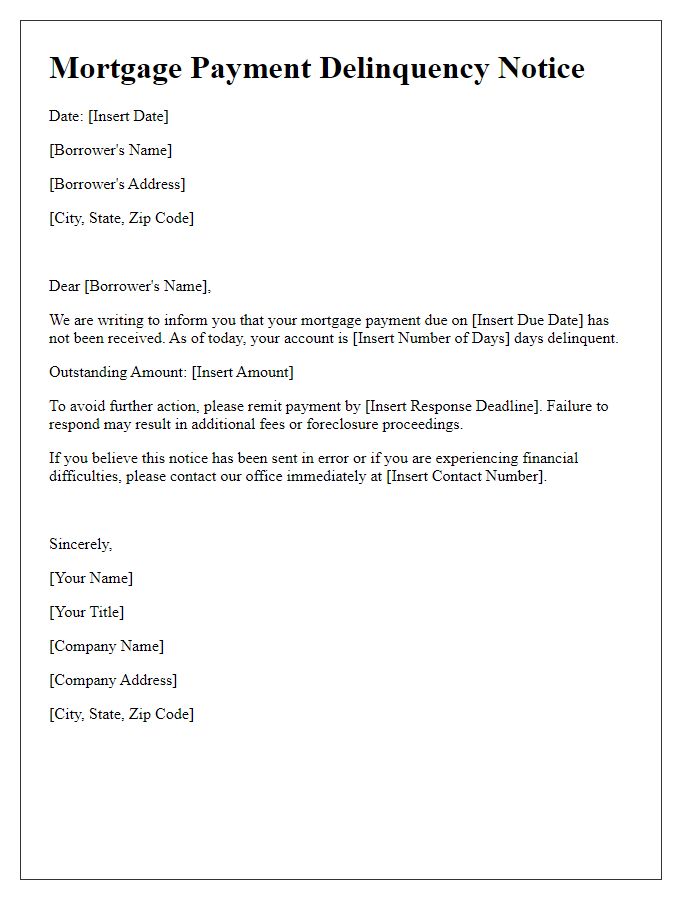 Letter template of mortgage payment delinquency notice