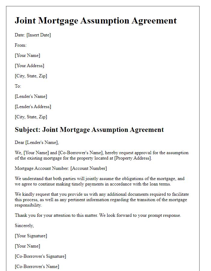 Letter template of Joint Mortgage Assumption Agreement