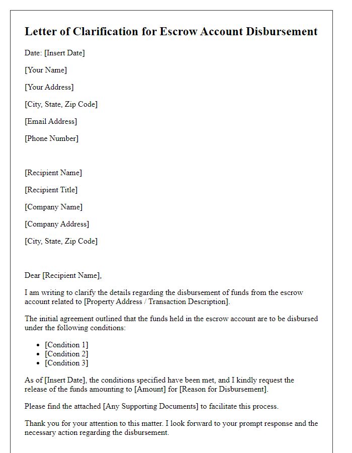 Letter template of clarification for escrow account disbursement