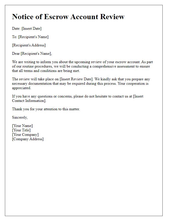 Letter template of notice for escrow account review