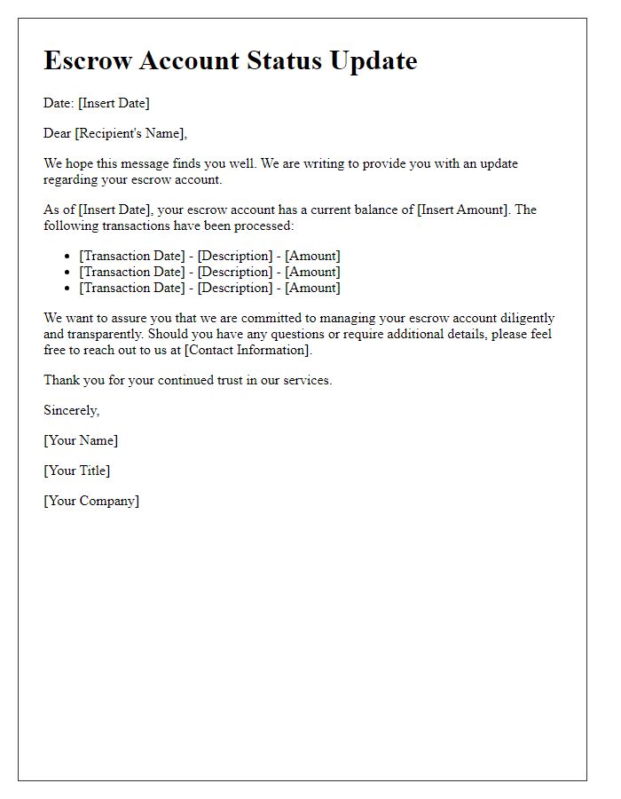 Letter template of update on escrow account status